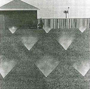  “The Lawn Being Sprinkled”, de David Hockney, 1967 [ROWE, Peter G. Making a Middle Landscape. Cambridge (Mass.), The MIT Press, 1991, p. 54]