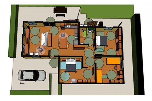 Possíveis modificações caseiras para a vida familiar, como a expansão doméstica, mudança da sala de estar para o novo quarto<br />Elaboração Gabriela Maciel  [Acervo disciplina “Casas e seus lotes” (UFMG)]