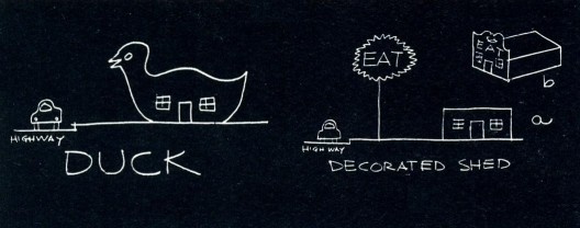 Ilustração de Robert Venturi, Denise Scott Brown e Steven Izenour para <i>Aprendendo com Las Vegas</i>, de 1972