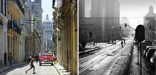 À esquerda, Havana; à direita, Curitiba<br />Fotos Héctor Falcón Rodriguez e Marta Escotet  [livro "Conquistar a Rua! Compartilhar sem Dividir"]