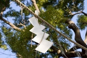 Fig. 3 – Guirlanda de papel criada no santuário de Hie, Tóquio<br />Foto Tom Boechat, 2006 