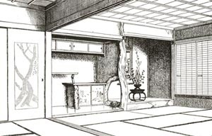 Fig. 6 – Sala de visitas em Hachi-Ishi [Fonte: MORSE, Edward S. Japanese homes and their surroundings. Boston: University Press, 1]