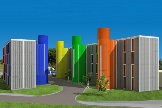 Projeto alternativo para o programa “Minha Casa, Minha Vida”, simulação em computação gráfica. Arquiteto João Filgueiras Lima, Lelé<br />Imagem divulgação 