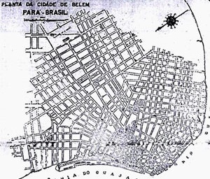 Belém em 1939 com indicação do eixo da Avenida 15 de Agosto [“Folha do Norte” – 1939]
