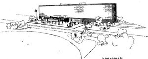 Ministério Educação e Saúde, versão beira mar Desenho de Le Corbusier [Affonso Eduardo Reidy, Instituto PM Bardi, p. 54]