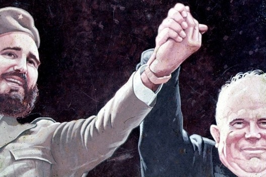 Cartaz popular dos anos 1960. Fidel com Kruchov<br />Foto Roberto Segre 