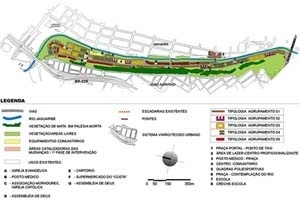 Mapa Temático – Plano urbanístico. Planejamento multisetorial norteou a proposta. O contato direto com o Rio Jaguaribe foi outro fator determinante nas intenções projetuais