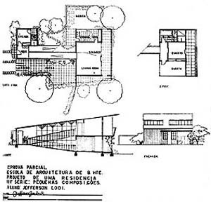 Trabalho de aluno. Disciplina Pequenas Composições de Arquitetura. Revista Arquitetura, Engenharia, Urbanismo, Belas Artes e Decoração, vol. I, 1946, p. 55