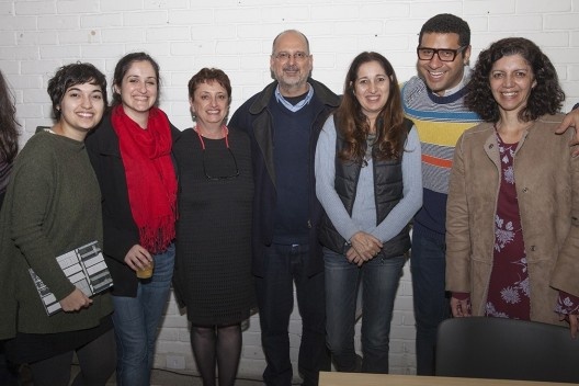 Fabiana Perazolo, Fernanda Critelli, Helena Ayoub, Abilio Guerra, Silvana Romano, Felipe Rodrigues e Eloisa Mara, festa de lançamento do livro “Abrahão Sanovicz, arquiteto”, IAB/SP, 22 ago. 2017<br />Foto Fabia Mercadante 