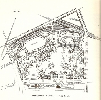 Parque Humboldthain em Berlim. Projeto de Gustav Meyer, 1865 [STÜBBEN. 1890]