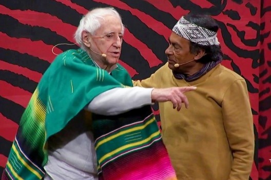 Ailton Krenak e José Celso Martinez Corrêa, mesa 13 – Vaza-Barris (O Irapiranga dos Tapuias), Flip 2019, Auditório da Matriz, 12 de julho de 2019, das 20h30 às 21h45<br />Foto divulgação  [website Flip]