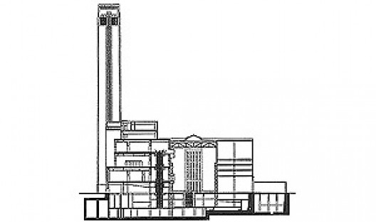 Tate Modern em construção. Corte transversal
