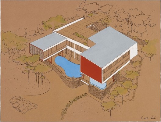 Residência Homero Souza e Silva, perspectiva do conjunto, Rio de Janeiro, 1956. Arquiteto Carlos Leão [Acervo NPD FAU/UFRJ]