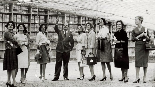 Sérgio Bernardes mostra para convidadas o Pavilhão de São Cristóvão em construção, Rio de Janeiro<br />Foto divulgação  [documentário <i>Bernardes</i>]