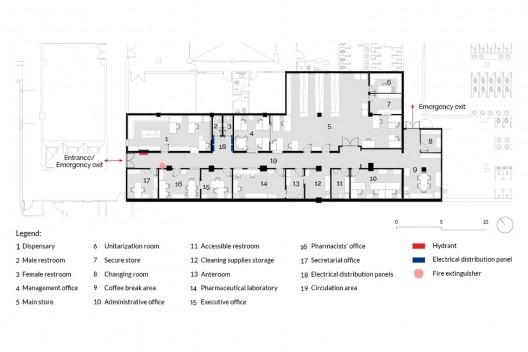 As-built of the pharmacy at the University Hospital of USP, São Paulo SP<br />Adapted by Luíza Carneiro de Oliveira  [Collection of the Physical Space Superintendence of the University of São Paulo]