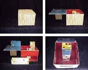 Série de maquetes realizadas por alunos de Zeuler Lima para um projeto de biblioteca 