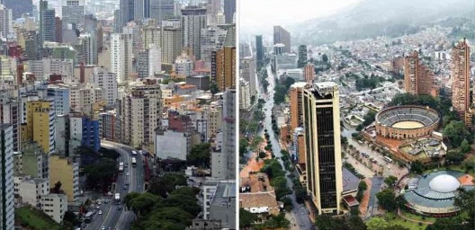 À esquerda, São Paulo; à direita, Bogotá<br />Fotos Thomas Massin e Peter Lievand  [livro "Conquistar a Rua! Compartilhar sem Dividir"]