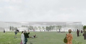 Museu Louvre-Lens. O átrio central se encaixará na entrada da antiga mina de carvão sobre a qual o museu será construído [www.louvrelens.fr]