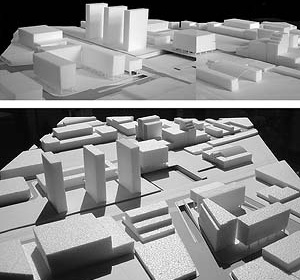 Operação Urbana Diagonal Sul. Plano-Referência de Intervenção e Ordenação Urbanística. Pólo transposição Concórdia: vistas da maquete<br />Imagem do arquivo de SEMPLA/PMSP 