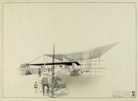 Iate Clube de Londrina, 1959. Arquitetos João Walter Toscano, Abrahão Sanovicz, Júlio Roberto Katinsky e Odiléa Setti<br />Prancha original 