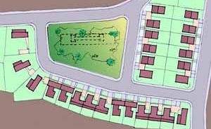 Figura 2. Reconstituição do plano geral de Borsoi para a Praça Fleming a partir das plantas originais. Desenho das autoras.