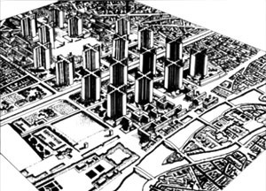 Plan Voisin.  [Arquivo do IfEU (Instituto de Estudos Urbanos Europeus) – Universidade Bauhaus, Weimar]