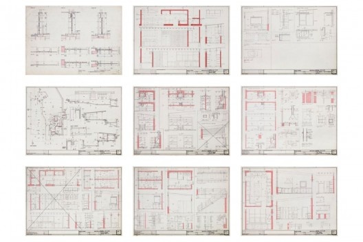 Exposição Território de Contato, Marcos Acayaba, painel com desenho executivo de residências (parte 3)<br />Painel de Estudio Campo 
