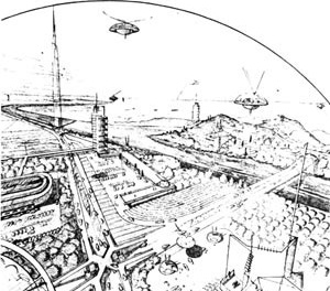 Broadacre City, perspectiva artística [dasun2.epfl.ch/thu/Wright.pdf]