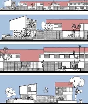 Figura 3. Reconstituição de diferentes trechos de fachadas do conjunto a partir dos desenhos originais