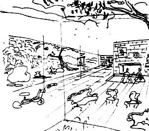 Croqui de Lina Bo Bardi. Casa de Vidro, São Paulo
