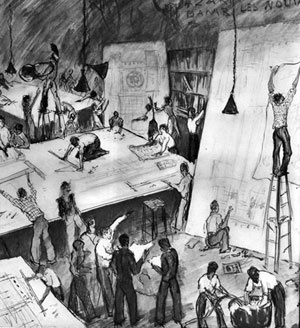 Caricatura do ateliê de desenho arquitetônico, ENBA