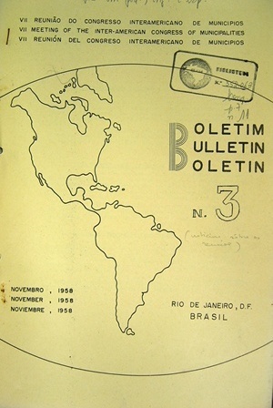 Frontispício do Boletim Informativo da VII Reunión del Congresso Interamericano de Municipios. Rio de Janeiro, 1958 [Biblioteca Instituto Brasileiro de Administração Municipal]