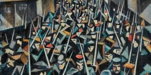 "When A Dawn", pintura de CRW Nevinson representando soldados franceses na I Guerra Mundial<br />Imagem divulgação 
