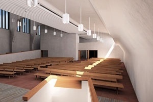 Iglesia en Altstetten, Aalvar Aalto, 1967<br />Rendering Takehiko Nagakura / MIT 