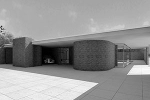 Vivienda con elementos curvos, Mies van der Rohe, década 193<br />Rendering Takehiko Nagakura / MIT 