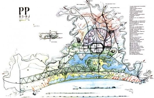 Plano Piloto da Baixada de Jacarepaguá<br />Croqui de Lucio Costa  [COSTA, Lucio. Lucio Costa, registro de uma vivência. São Paulo, Empresa das Artes, 19]