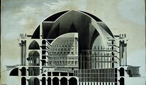 Fig. 6: Étienne Boullée – « Opéra au Carrousel (1781) » [www.spamula.net/blog/archives/000555.html  / gallica.bnf.fr/ark:/12148/btv1b7701015b]