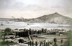 Detalhe de: Montevideo. Vista tomada del natural desde el campanario de la Iglesia del Reducto. 1884. A. Godel. Litografía. 48,7 x 71 cm. Museu Histórico Municipal 