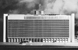 Maquete do projeto original do Hospital de Clínicas (1942), de Jorge Machado Moreira [CZAJKOWSKI, Jorge. Op. cit., p. 121]