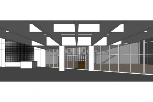 Perspectiva da entrada do estacionamento para a agência a partir do modelo tridimensional do Banespa<br />Elaboração dos autores 
