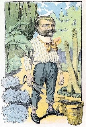 La figura señera de Carlos Thays -el hacedor de una nueva ciudad verde- en una caricatura de principios del siglo XIX de la popular Revista Caras y Caretas 