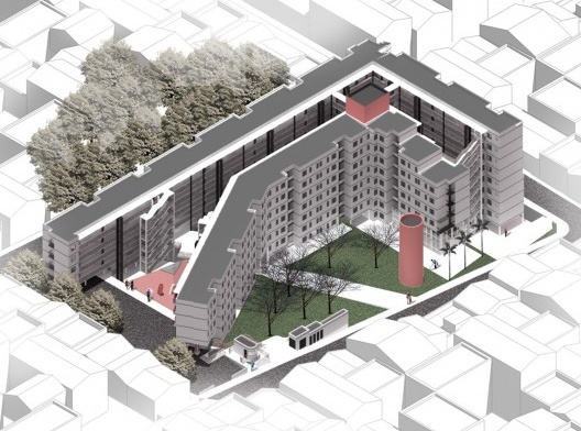 Implantação atípica em projetos de habitação de interesse social, maquete eletrônica do residencial Jabuticabeiras [Acervo Fábrica Urbana, 2016]