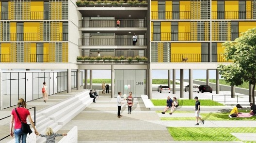 Concurso Público Nacional de Arquitetura para Edifícios de Uso Misto em Santa Maria DF, realizado em 2016, projeto vencedor. Arquitetas Camila Paris e Luisa Zacche / Gamboa Arquitetura, em conjunto com Naiene Cardoso e Naiara Menezes<br />Imagem divulgação  [Website concursosdeprojeto.org]