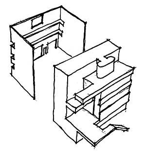 Croquis de decomposição volumétrica da Villa Stein, Garches<br />Desenho do autor 