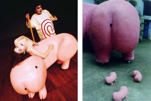 Polochon, Andrea Pozzi e Cacá Rosset, segunda montagem de Ubu, 1996; Polochon e os “mini”, 1993<br />Fotos Gal Oppido e Giancarlo Latorraca 
