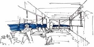Peniche, croquis de concepção. Vista do estar superior