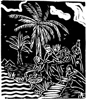 "Moyses Salbado de las Aguas", linóleum de Maria Clemencia. In Revista modernista "Verde", nº 1, 1929