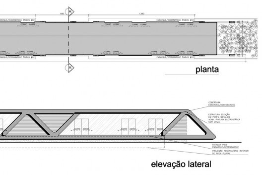 Estação BRT, planta e elevação lateral (detalhe) [IOPES e Real Multimídia]