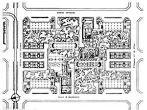 Edifício Multifamiliar Miguel Alemán, implantação<br />Foto Guillermo Zamora  [Graciela de Garay, “Mario Pani, vida e obra”. 2004]