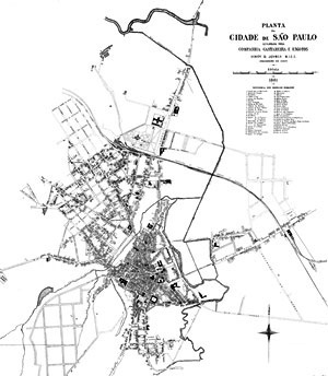 Planta da cidade de São Paulo / levantada pela Companhia Cantareira de Águas e Esgotos / Henry P. Joyner E.I.C.E. / engenheiro chefe, 1881